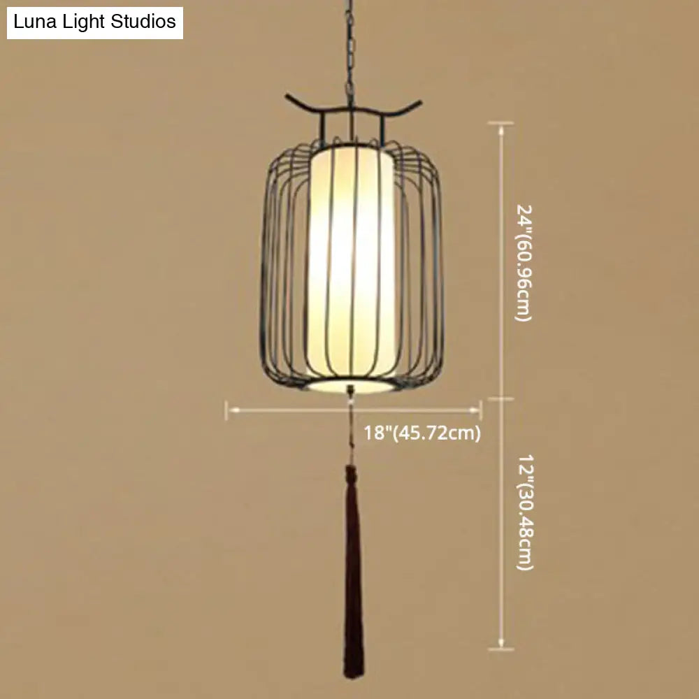 Chinese Style Retro 1-Light Pendant Lighting | Vertical Cage Shade Restaurant Hanging Lamp