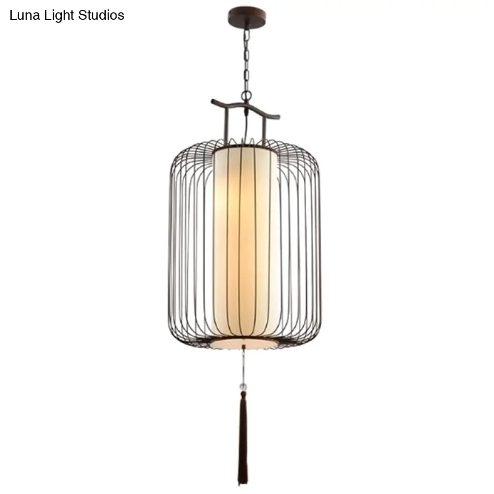 Chinese Style Retro 1-Light Pendant Lighting | Vertical Cage Shade Restaurant Hanging Lamp