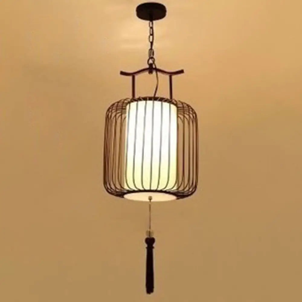 Chinese Style Retro 1-Light Pendant Lighting | Vertical Cage Shade Restaurant Hanging Lamp Copper /
