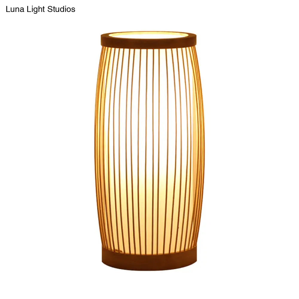 Chinese Wood Desk Lamp With Bamboo Shade - Living Room Task Lighting