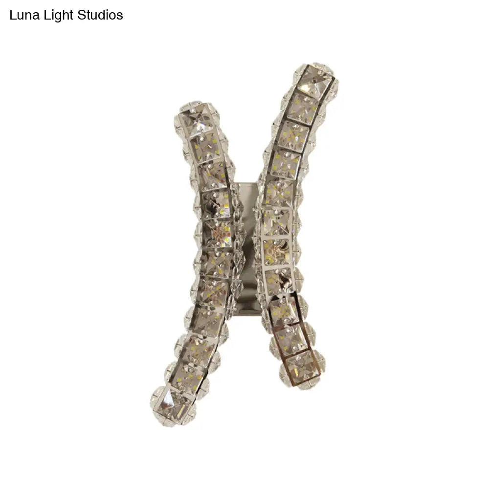Chrome Curvy Crystal Prism Wall Sconce Led Light For Living Room