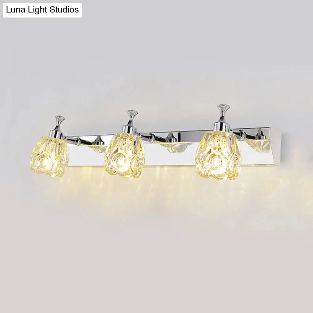 Chrome Vanity Light Fixture With Minimal Crystal Flower Sconce Warm/White