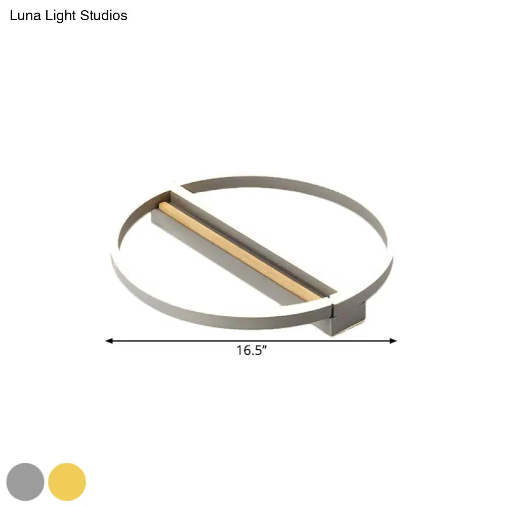 Circle Semi Flush Mount Metal Led Ceiling Fixture In Gold/Grey - 16.5’/20.5’ Wide Minimalistic
