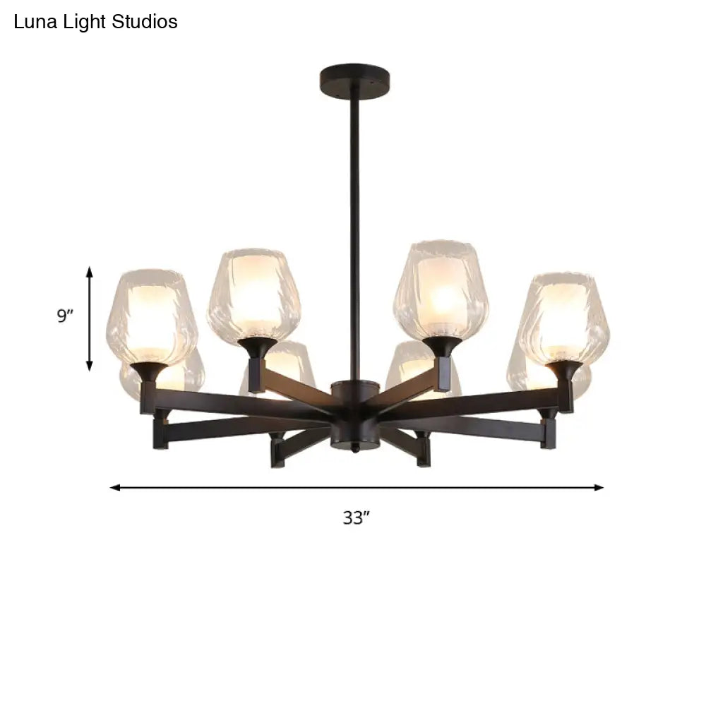 Classic Black Chandelier With Clear Textured Glass - 3/6/8 Lights Traditional Dining Room Ceiling