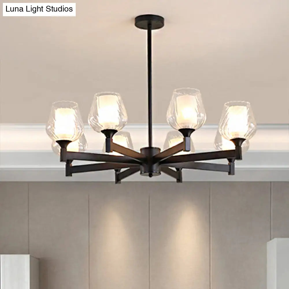 Classic Black Chandelier With Clear Textured Glass - 3/6/8 Lights Traditional Dining Room Ceiling
