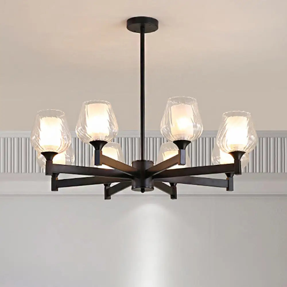 Classic Black Chandelier With Clear Textured Glass - 3/6/8 Lights Traditional Dining Room Ceiling