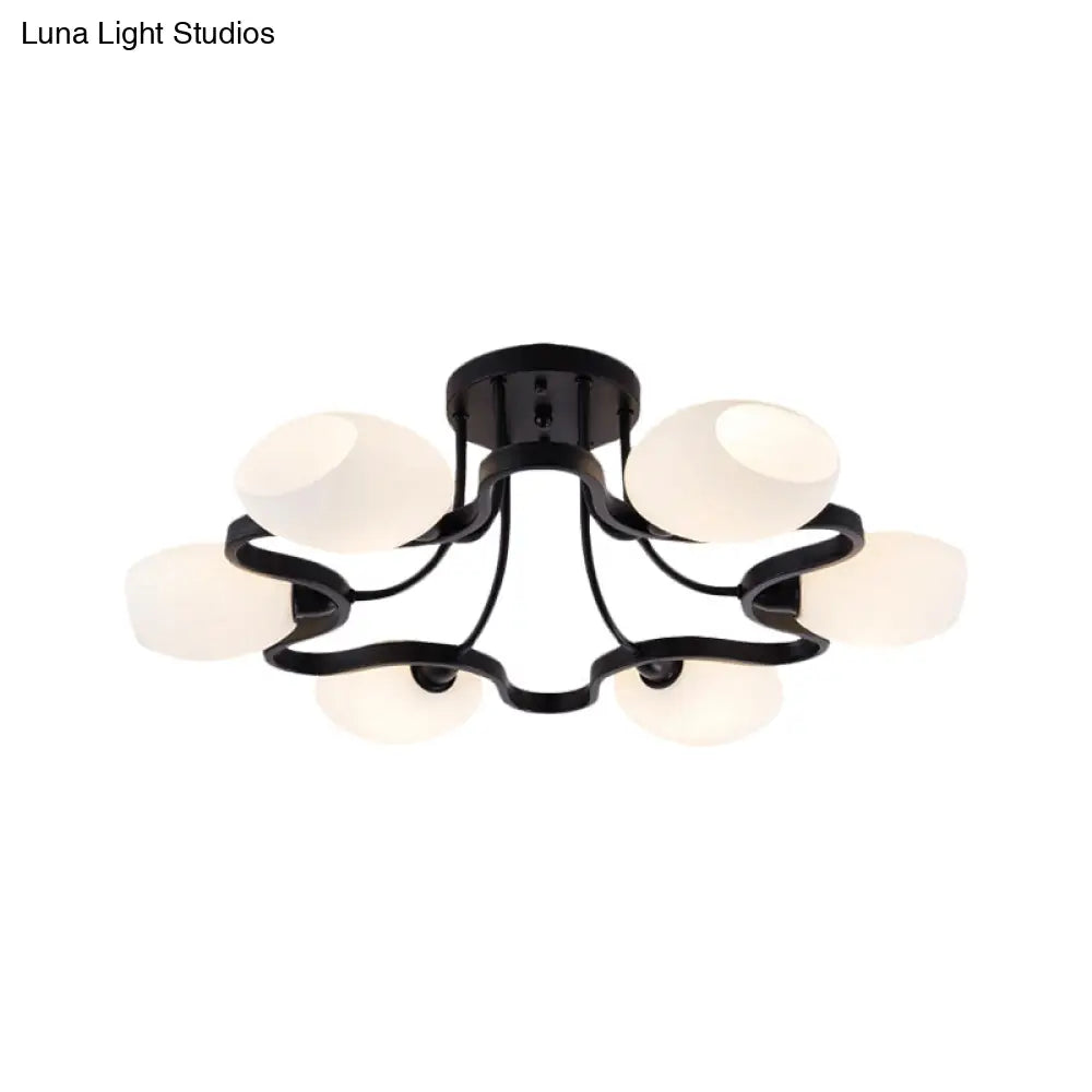 Classic Black Semi Flush Mount Ceiling Fixture With Bubble White Glass Shades - 6/8/10 Lights For