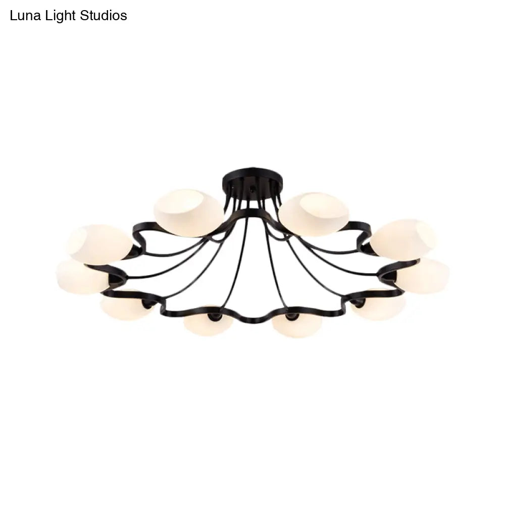 Classic Black Semi Flush Mount Ceiling Fixture With Bubble White Glass Shades - 6/8/10 Lights For