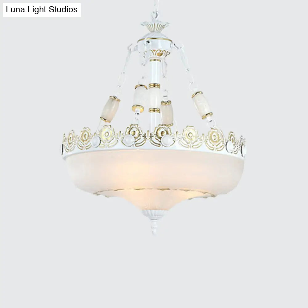 Classic Brass Pendant Ceiling Light With White Glass Basket Shade - 12/16 Led Ideal For Living Room