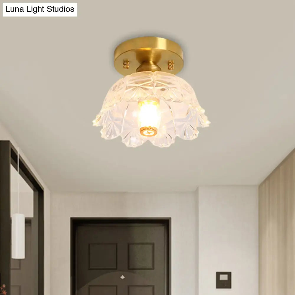 Classic Cone/Lotus Leaf/Floral Clear Glass Ceiling Light In Brass 7.5 - 9’ Wide