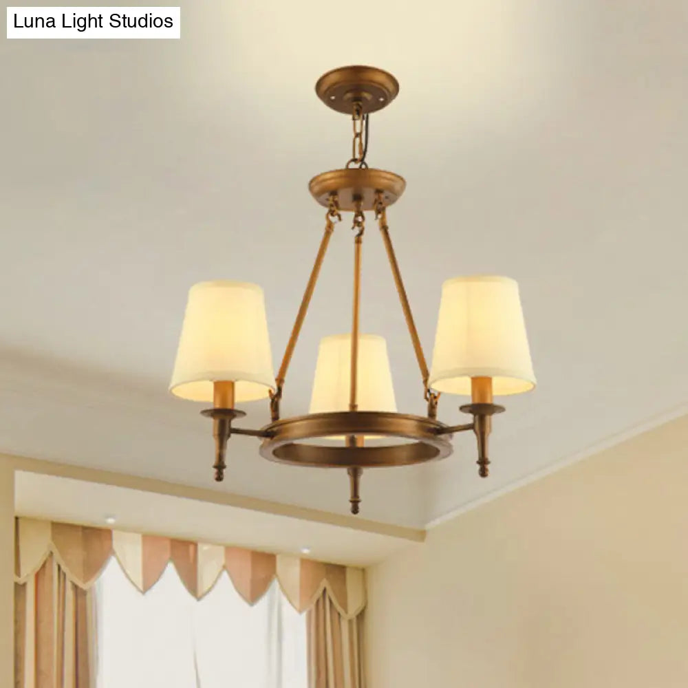 Classic Conical Chandelier - Fabric Shade Antique Brass Finish 3/6/8 Lights Perfect For Living Room