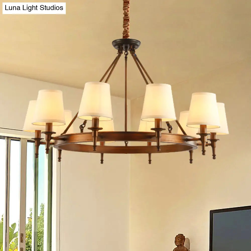 Classic Conical Chandelier - Fabric Shade Antique Brass Finish 3/6/8 Lights Perfect For Living Room