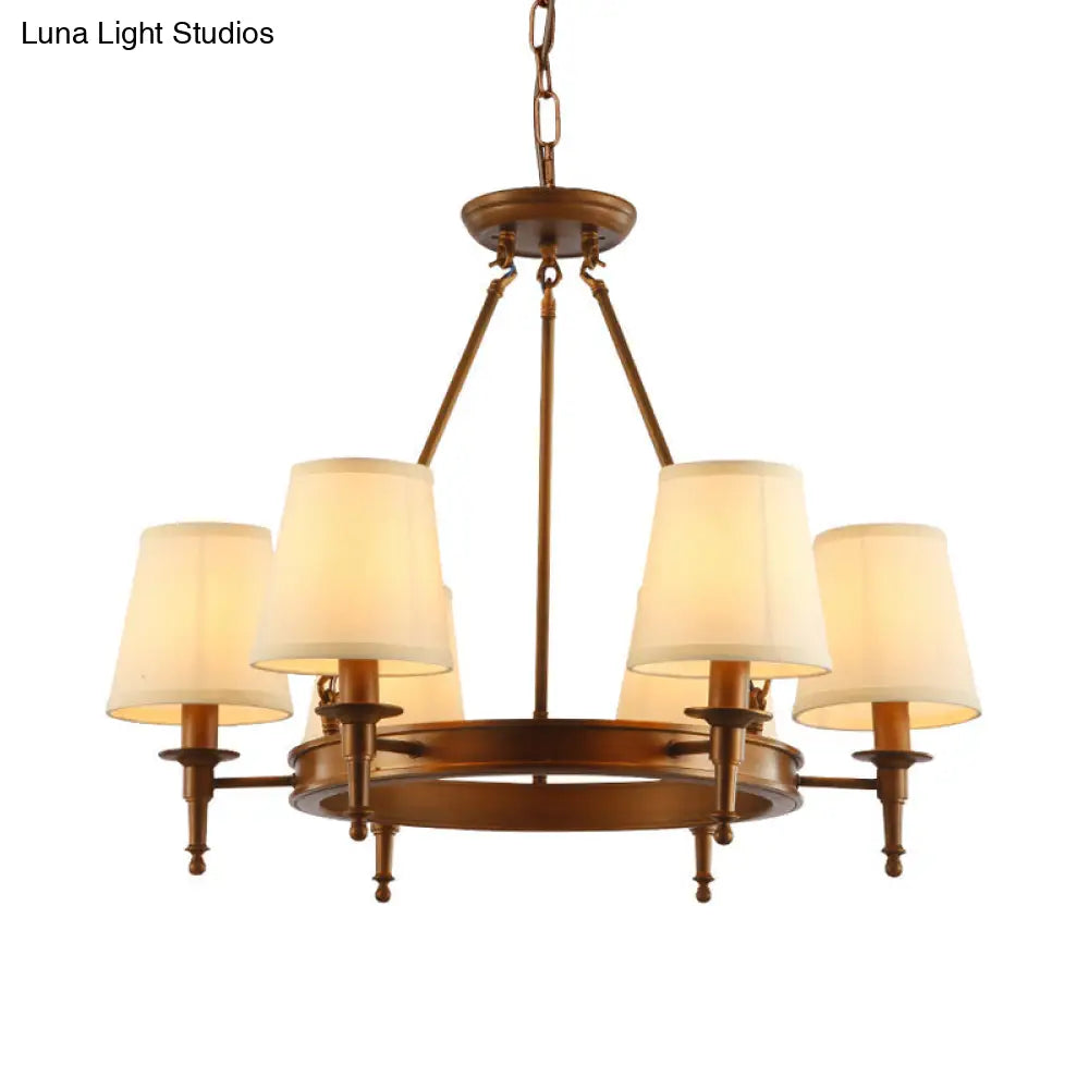 Classic Conical Chandelier - Fabric Shade Antique Brass Finish 3/6/8 Lights Perfect For Living Room