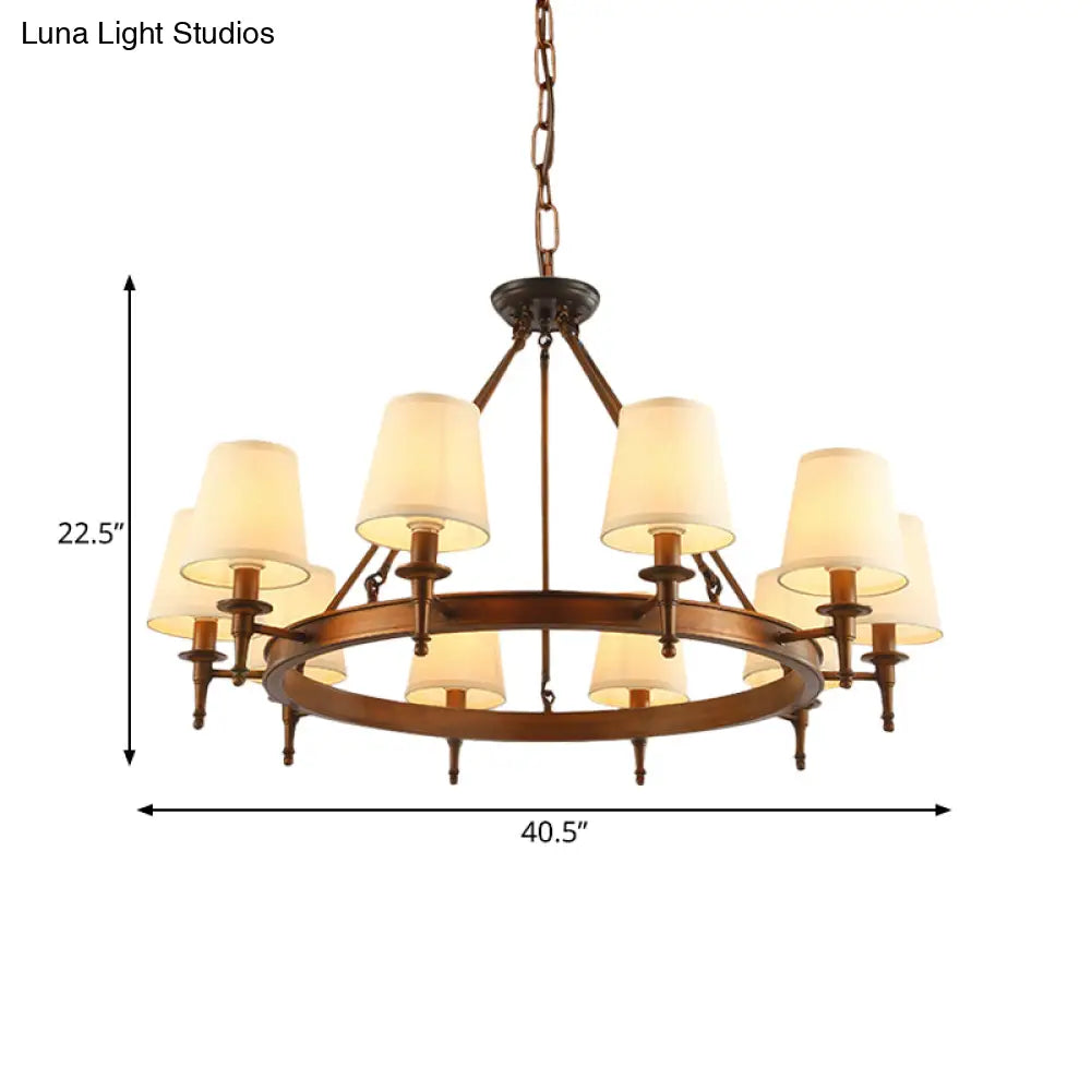 Classic Conical Chandelier - Fabric Shade Antique Brass Finish 3/6/8 Lights Perfect For Living Room
