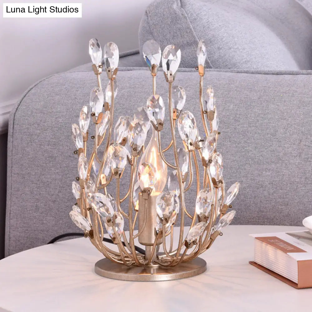 Classic Crystal Drop Table Nightstand Light For Living Room - Silver/Gold Finish 1-Light