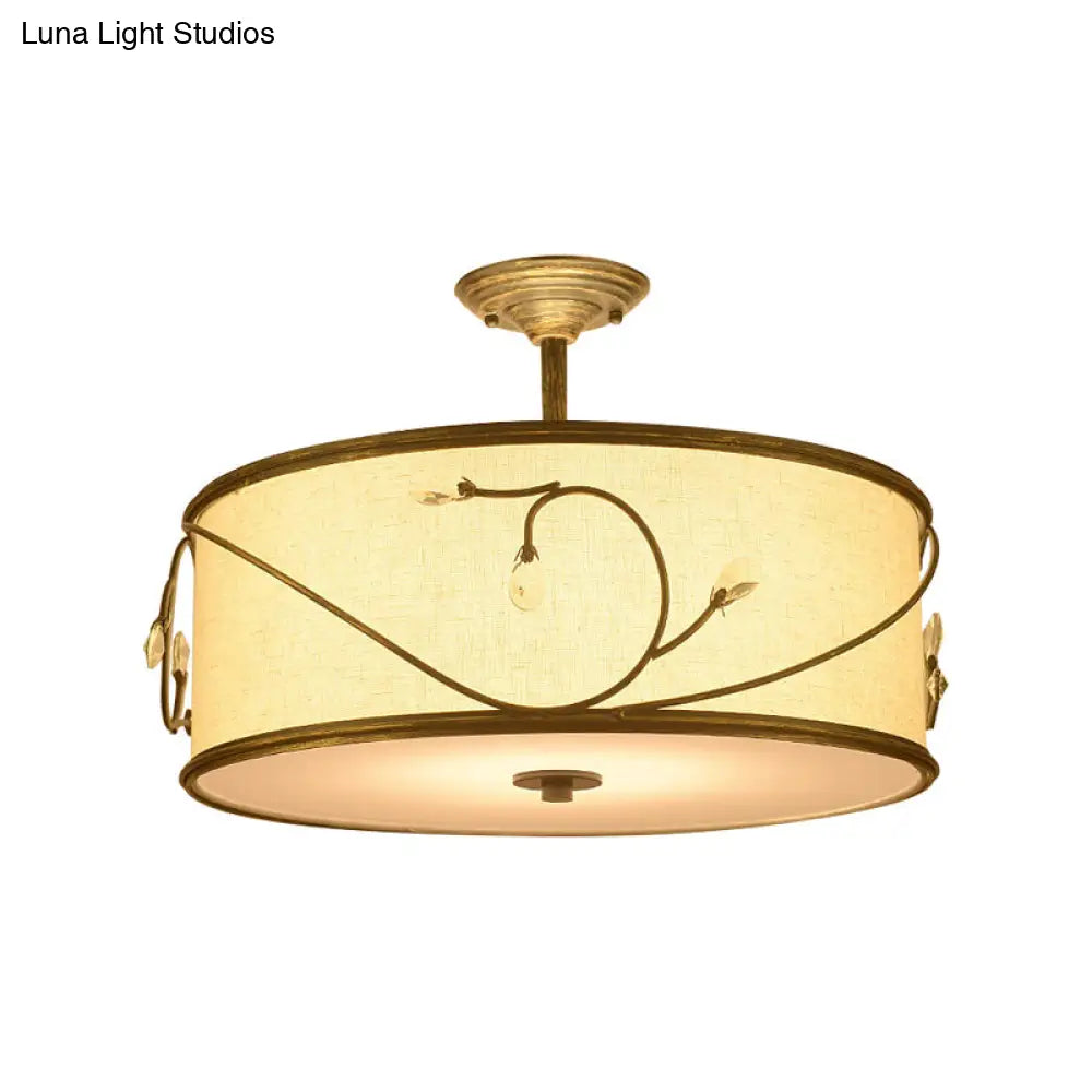 Classic Drum Fabric Semi Mount Ceiling Light - 5 Lights Flaxen 16’/19.5’ Wide
