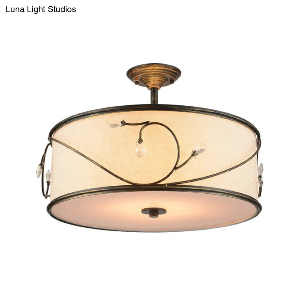 Classic Drum Fabric Semi Mount Ceiling Light - 5 Lights Flaxen 16’/19.5’ Wide