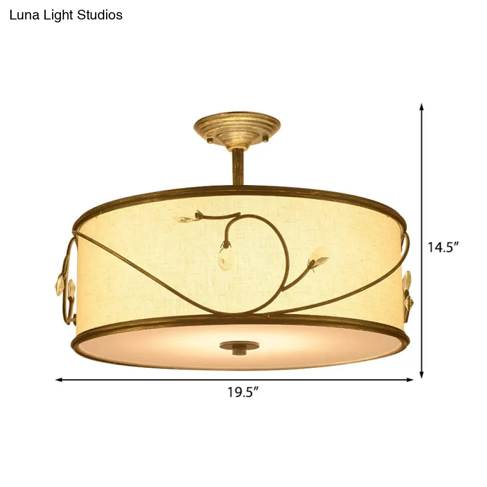Classic Drum Fabric Semi Mount Ceiling Light - 5 Lights Flaxen 16’/19.5’ Wide