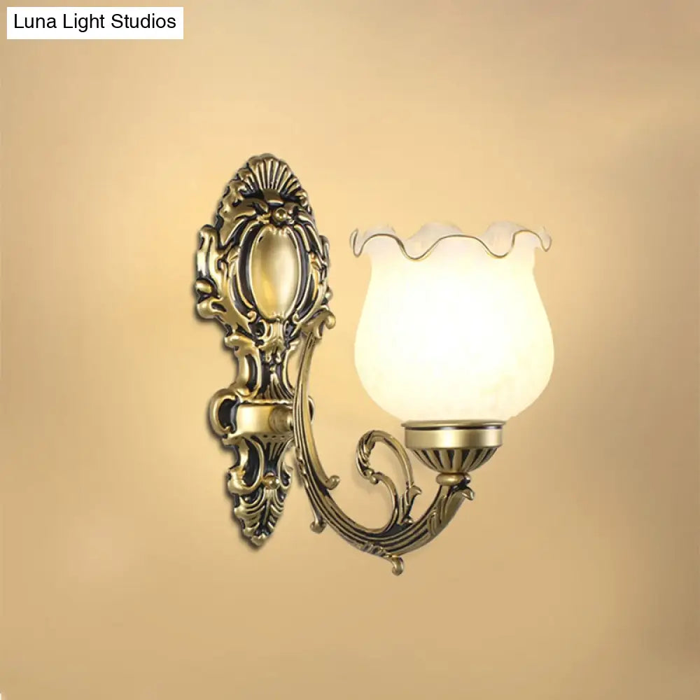 Classic Flower Wall Mount Light With Frost Glass And Ruffle Trim For Corridor