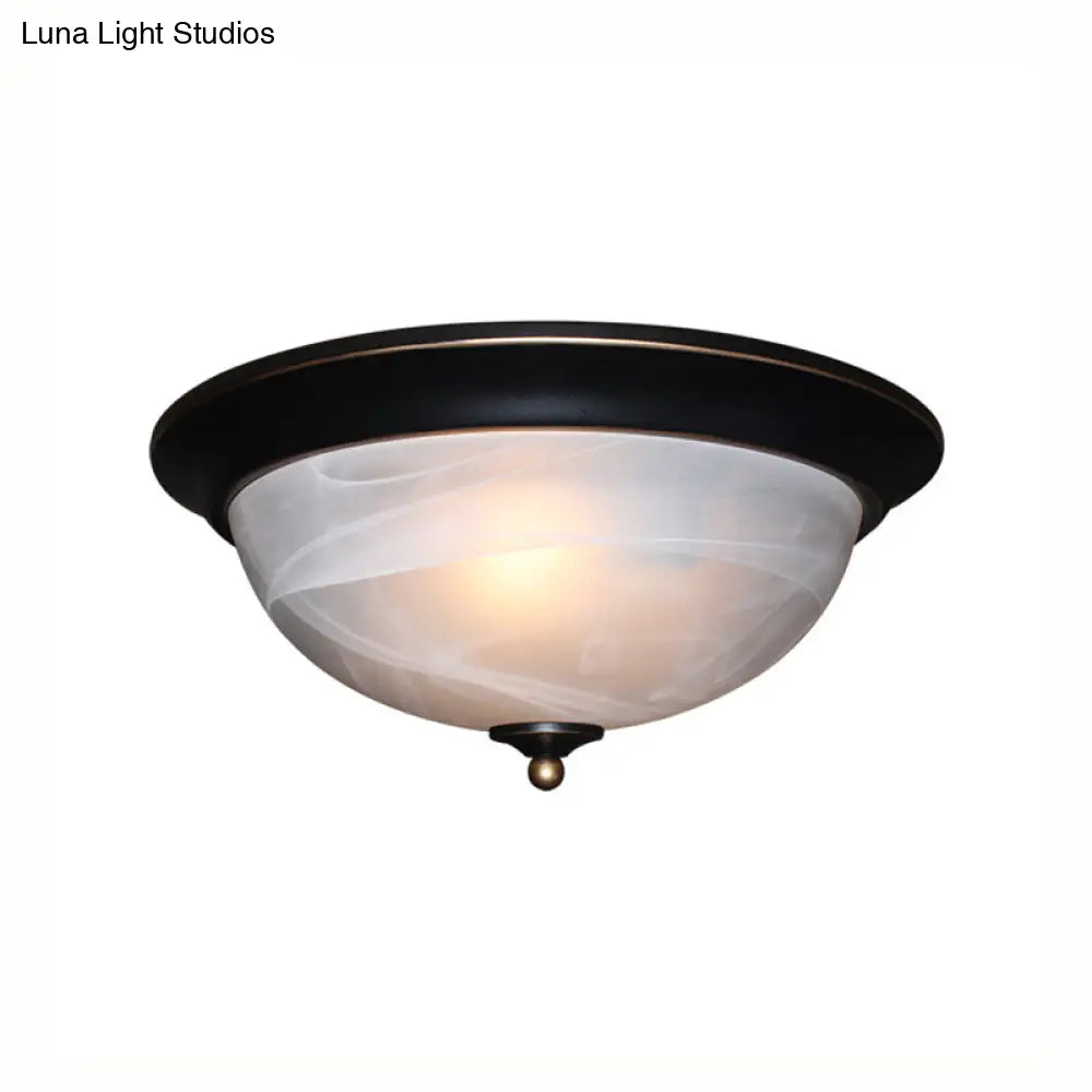 Classic Frosted Glass Flush Mount Lamp - Black/Black And Gold 3-Light Living Room Ceiling Fixture