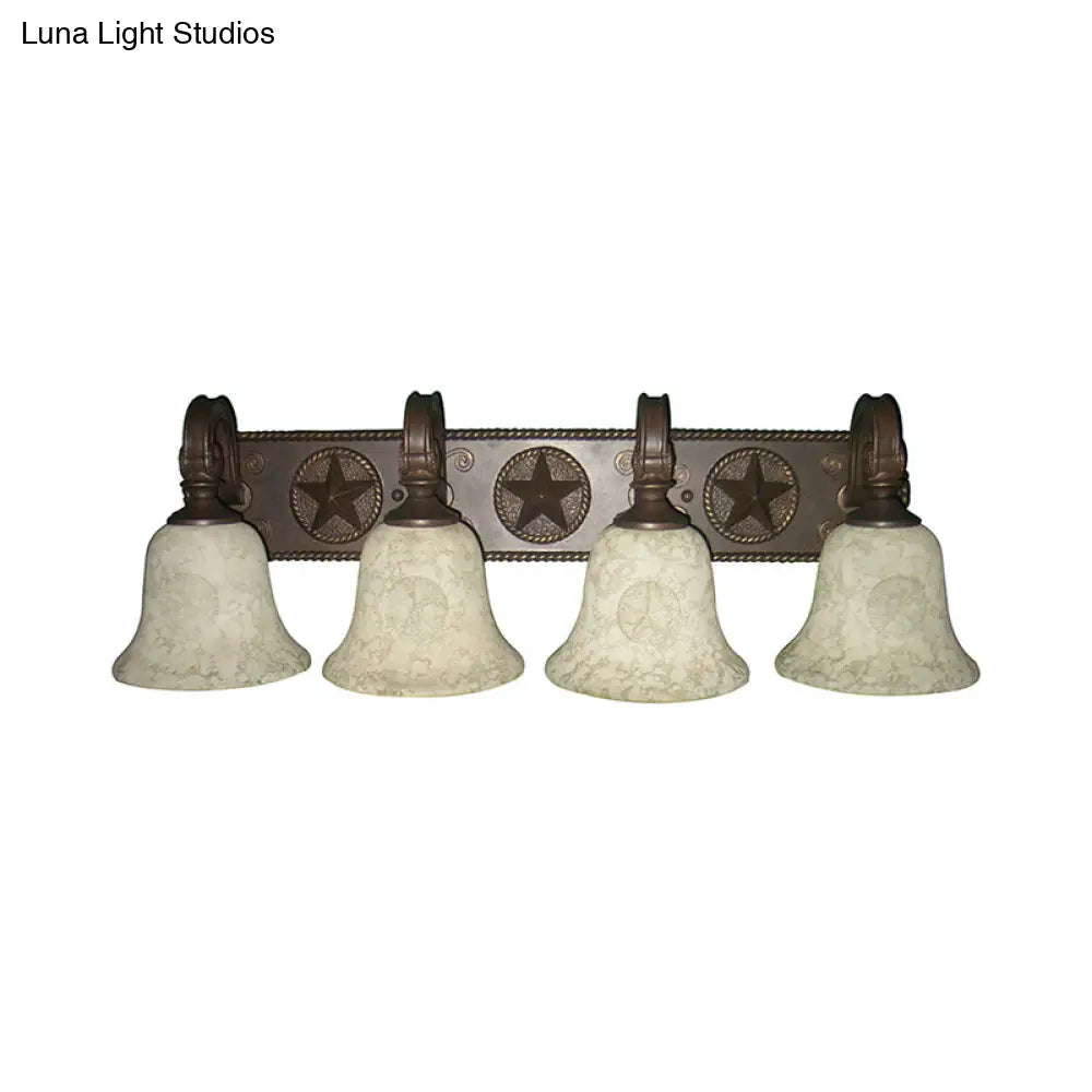 Classic Glass Bell Bathroom Wall Light Fixture - 3/4 Lights Red Brown Make-Up Lighting