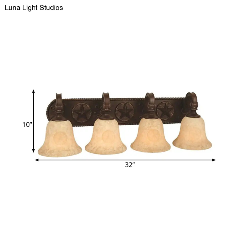 Classic Glass Bell Bathroom Wall Light Fixture - 3/4 Lights Red Brown Make-Up Lighting