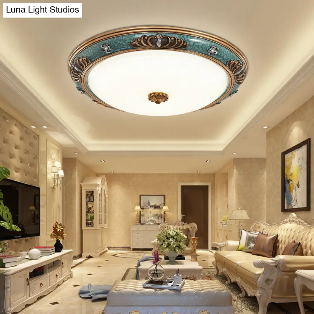 Classic Green Led Flush Mount Lamp With Milky Glass Ideal For Living Room Ceiling Lighting