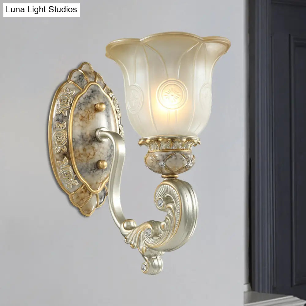 Classic Scalloped Wall Light Fixture With White Glass 1/2-Light Mount In Gold - Perfect For Bedrooms