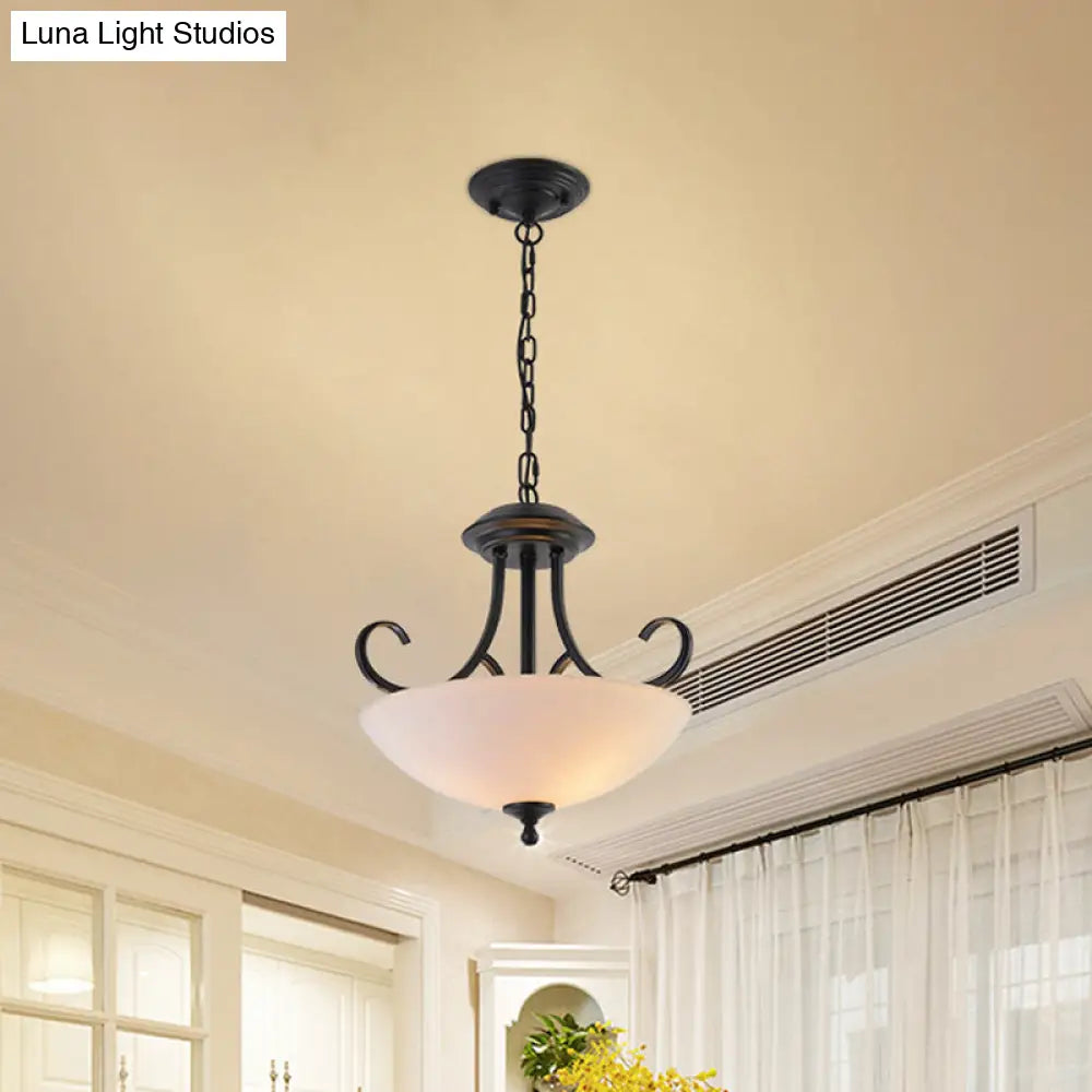 Classic White Frosted Glass 3-Bulb Pendant Chandelier With Scroll Arm