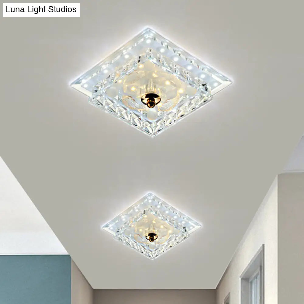 Clear Crystal Square Led Flush Mount Ceiling Light - Simple & Elegant 7’/9.5’ Wide Fixture