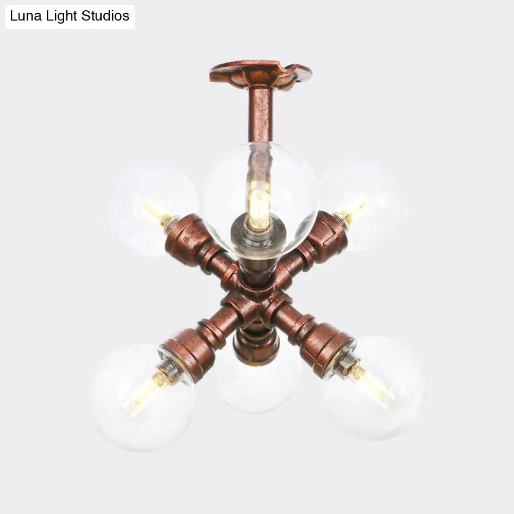 Clear Glass Semi - Flush Ceiling Light With Ball Design - Farmhouse Style Copper Finish Restaurant