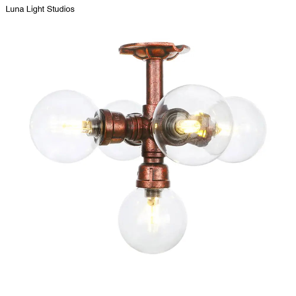 Clear Glass Semi - Flush Ceiling Light With Ball Design - Farmhouse Style Copper Finish Restaurant