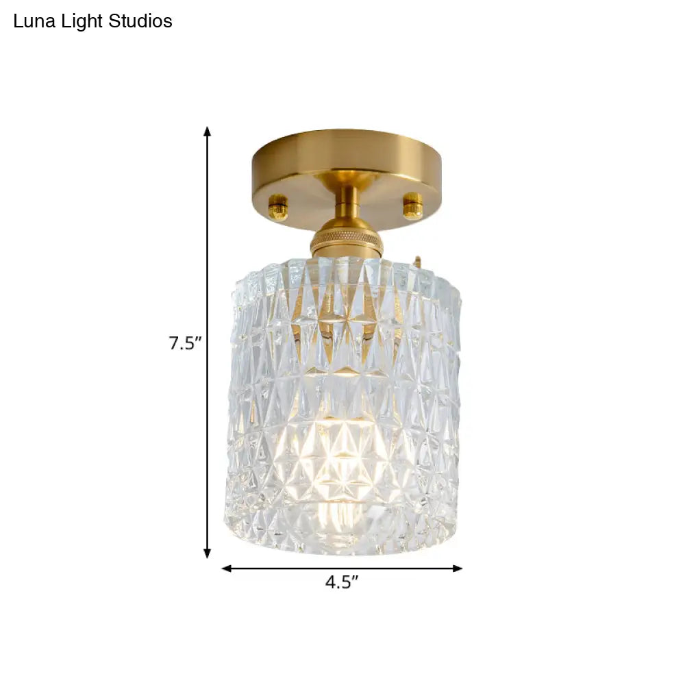 Clear Glass Single Light Gold Semi Flush Industrial Ceiling Lighting - Cone/Cylinder/Bell Corridor