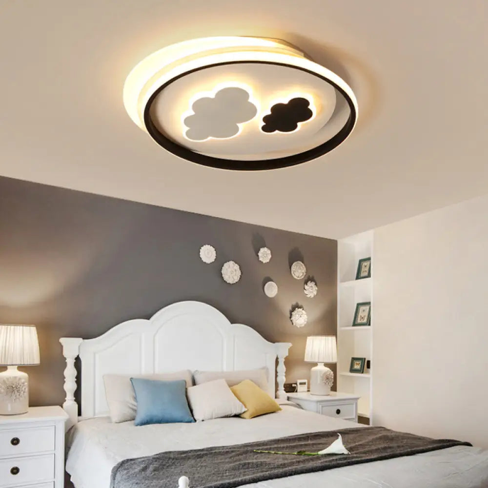 Cloud Ceiling Lamp: Black & White Cartoon Acrylic Led Light For Kindergarten / Warm