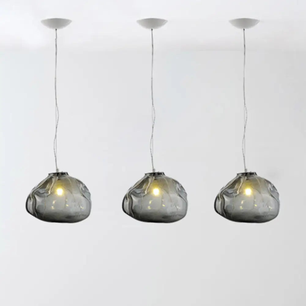 Cloud Shaped Hand-Blown Glass Pendant Light - Clear/Smoke Gray 8/12 Contemporary Design 1 Bulb