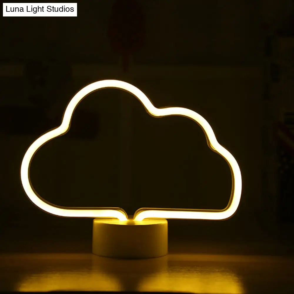 Cloud-Shaped Led Nightstand Lamp - Battery Operated White Plastic Construction