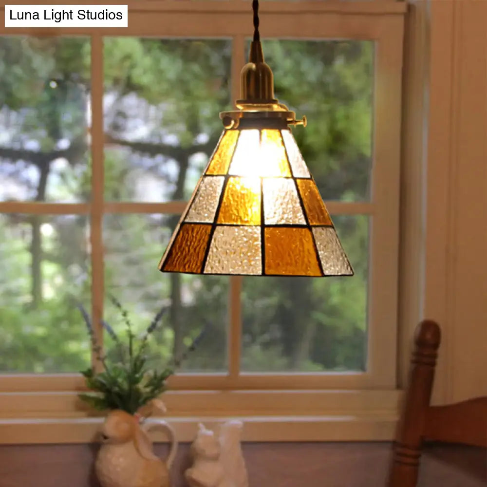 Coastal Checkered Pendant Lamp - Clear And Brown Mosaic Glass Brass Finish