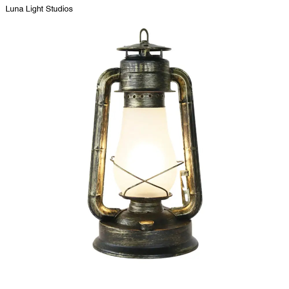 Coastal Style Kerosene Table Lamp - Opal Glass Brass Finish 1-Light Desk Lighting