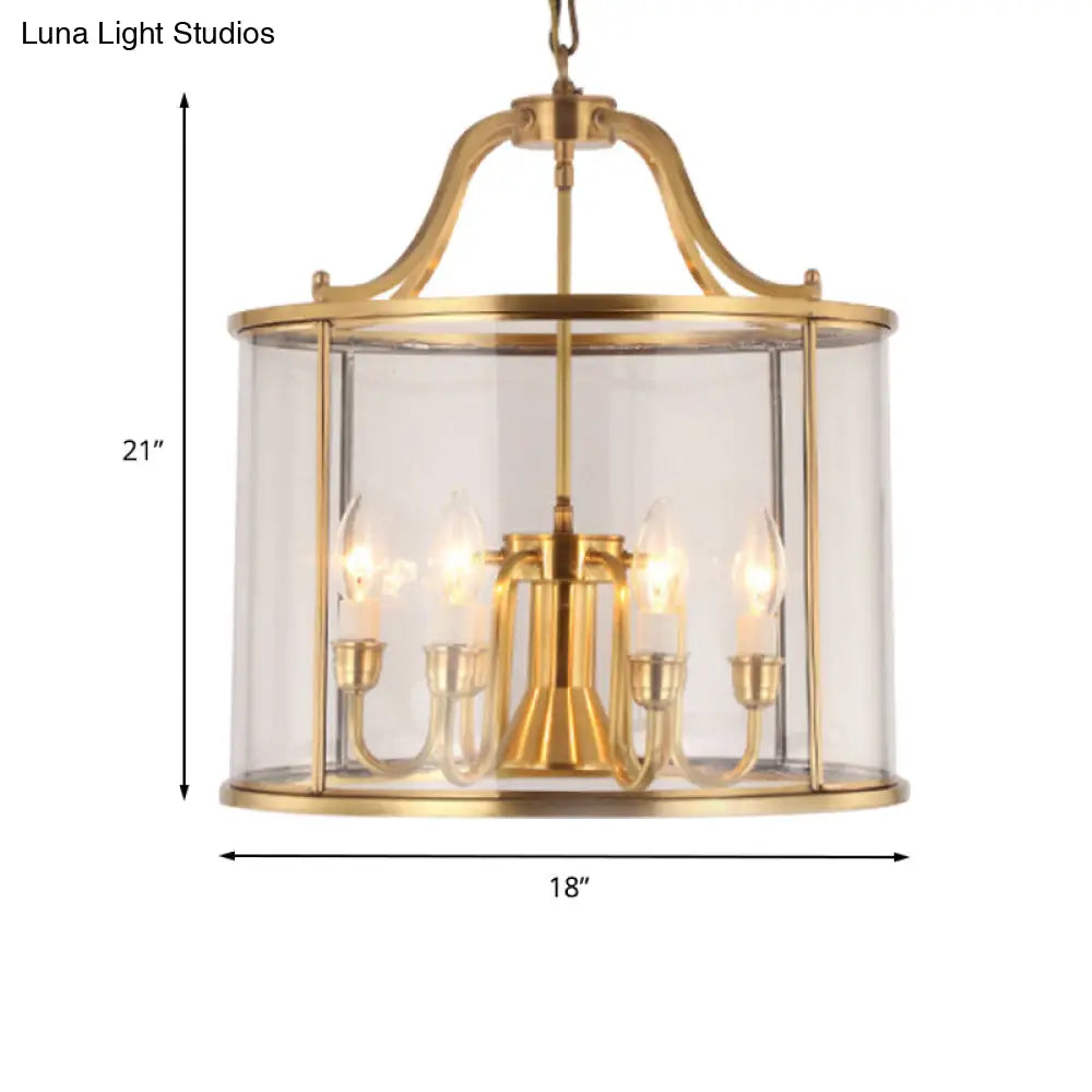 Colonial Brass Cylindrical Chandelier Lighting - Clear Glass 8/18 Wide 3/7 Bulbs