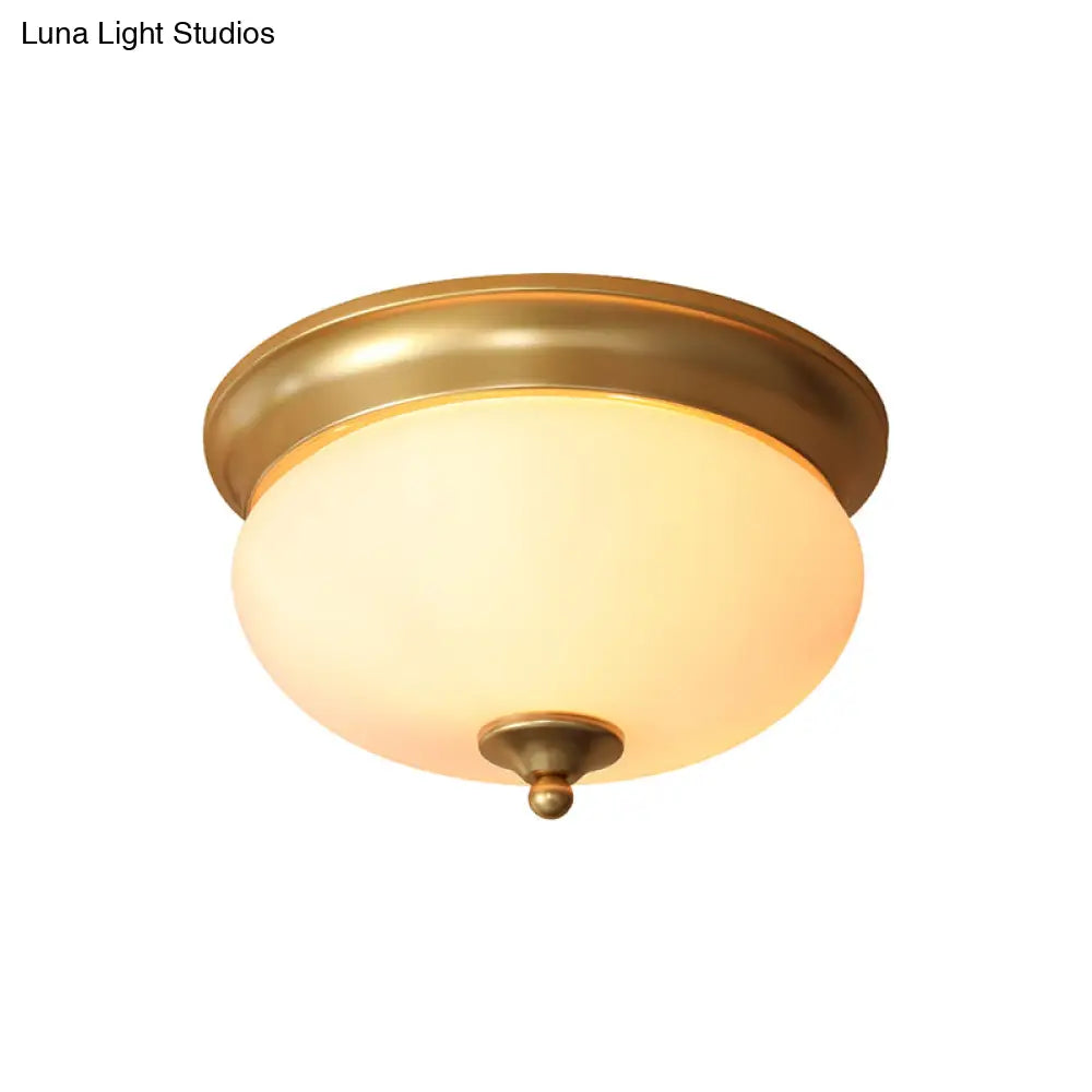 Colonial Brass Flush Mount Ceiling Light With Opal Glass For Living Room - Set Of 2