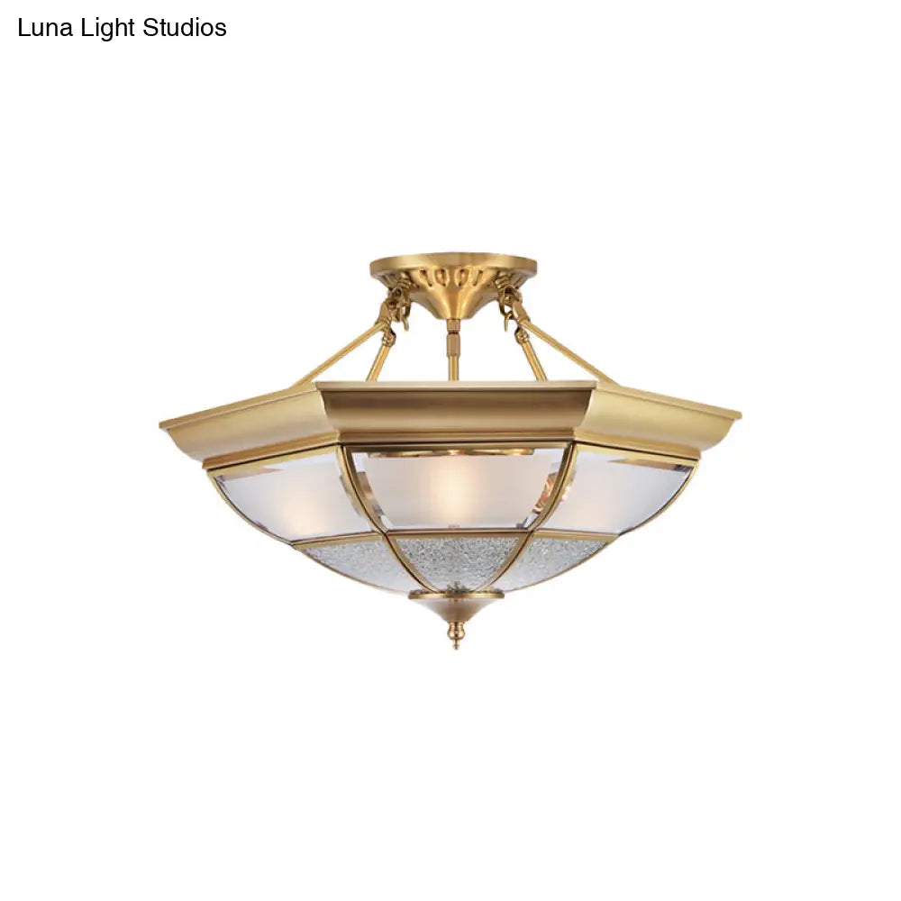 Colonial Brass Semi-Flush Ceiling Light With 3/4 White Glass 16’/19.5’ Width For Living Room