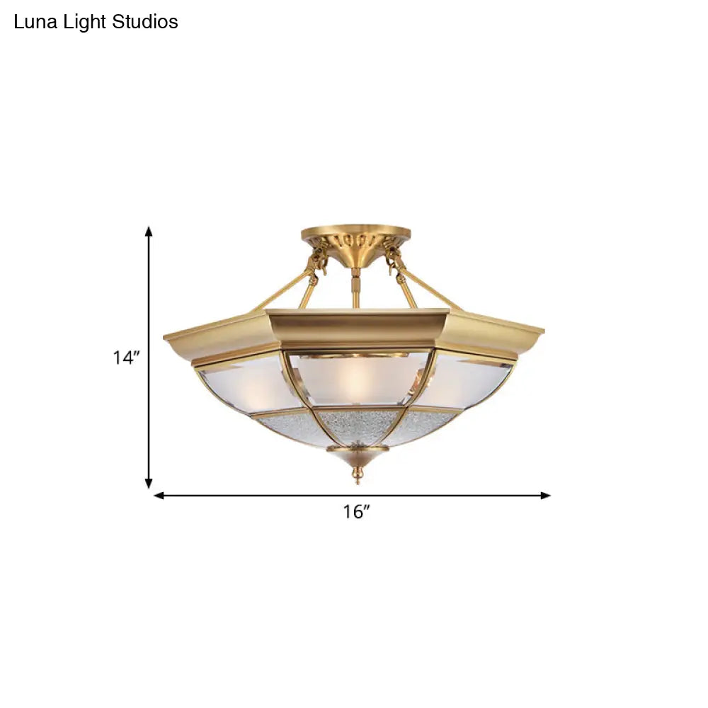 Colonial Brass Semi-Flush Ceiling Light With 3/4 White Glass 16’/19.5’ Width For Living Room