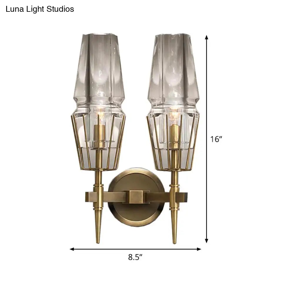 Colonial Gold Wall Sconce With Clear Glass Tapered Design 1/2-Light Porch Lighting