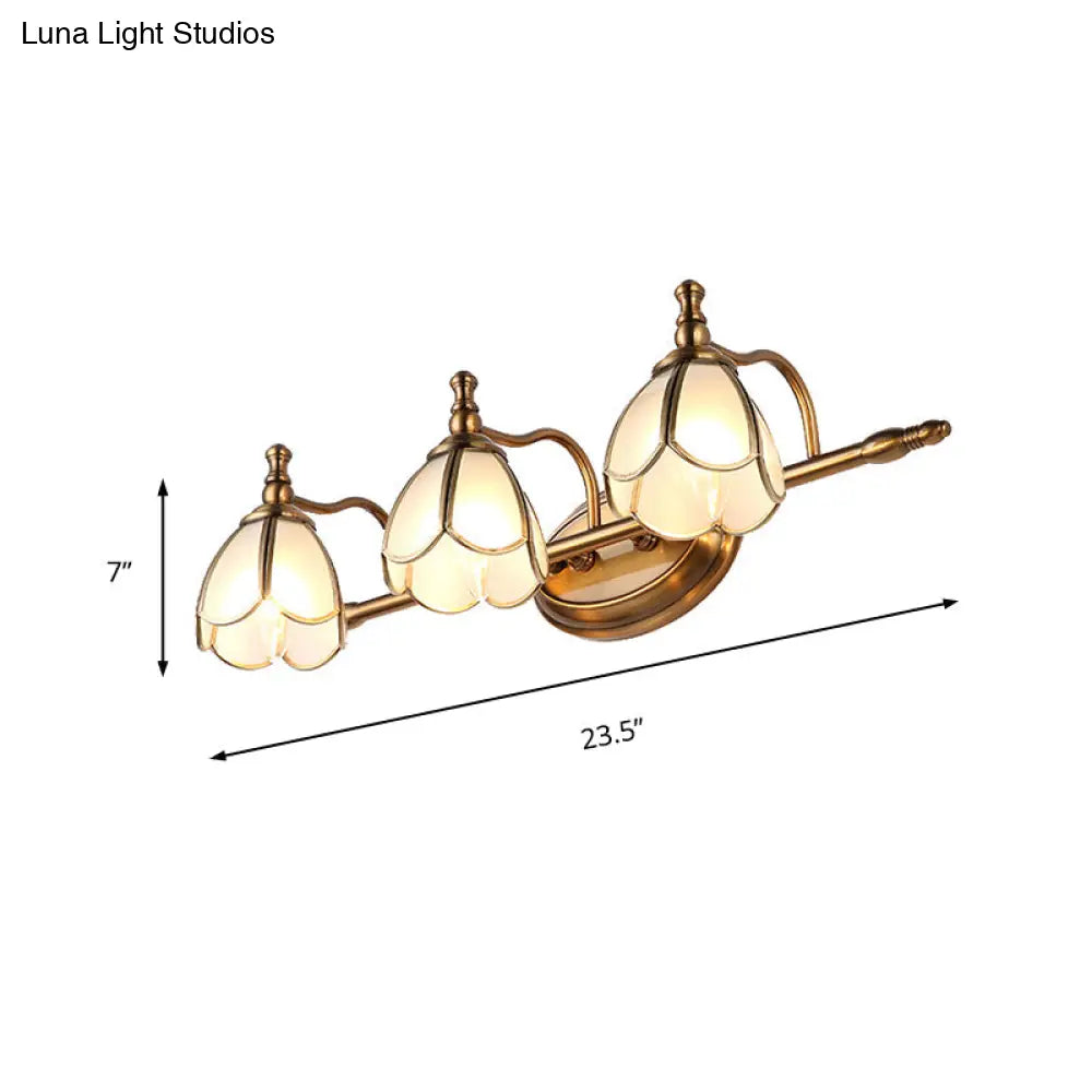 Colonial Opal Glass Vanity Light: Brass Wall Lighting Fixture For Bathroom (1/2/3/4 Heads)