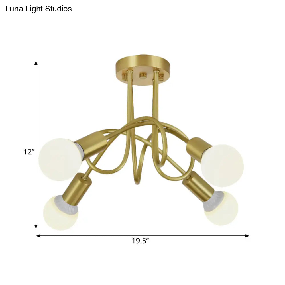 Colonial Sputnik Semi Flush Mount Ceiling Light In Gold With Opal Glass Shade - 3/4/5-Light Metal