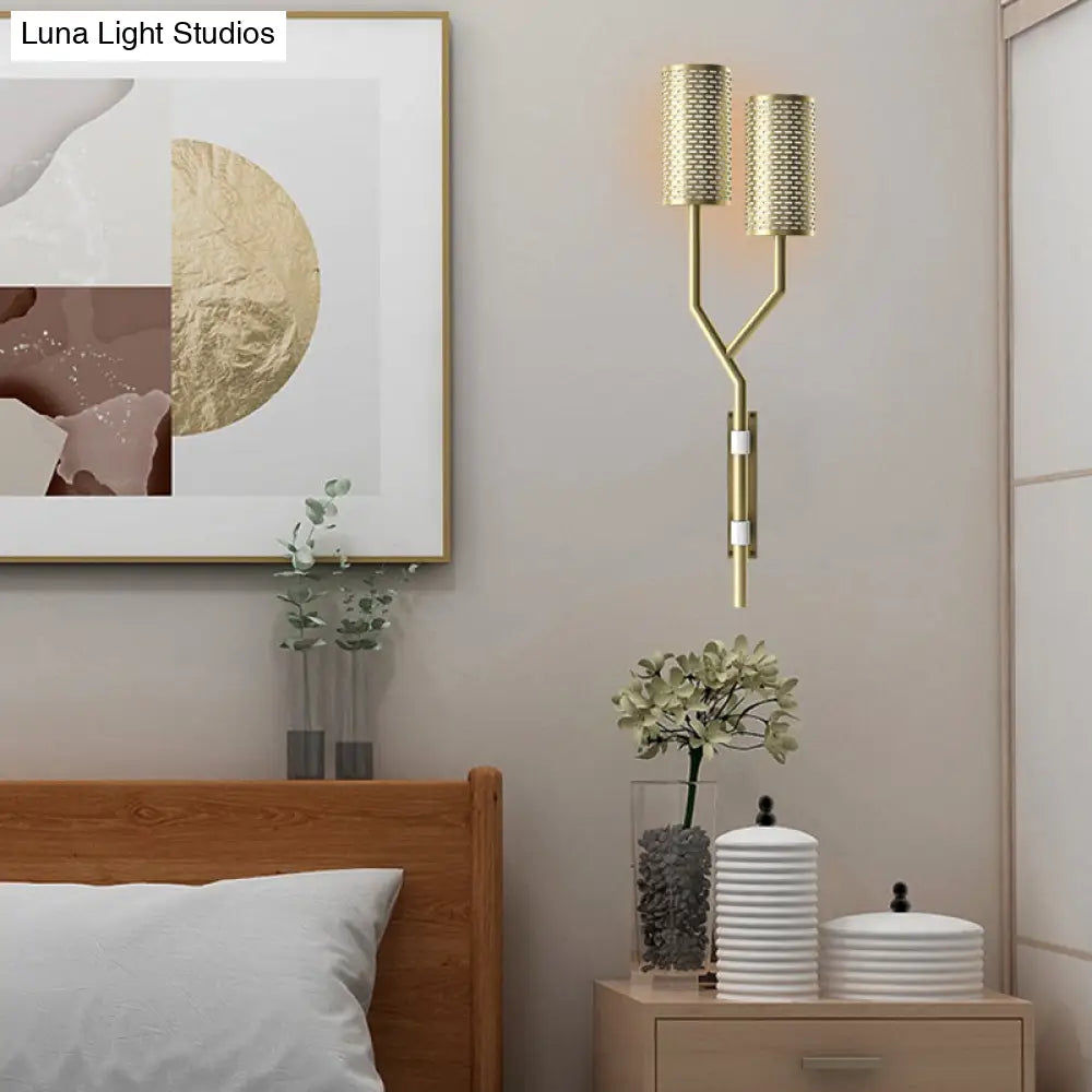 Colonial Tubular Metal Wall Sconce - Black/White 2-Light Indoor Lamp