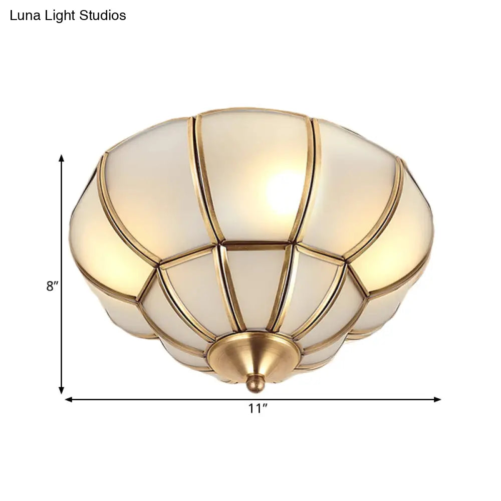 Colonialism Scallop Ceiling Light - 11’/18’ W 3 Bulbs Satin Opal Glass Brass Finish
