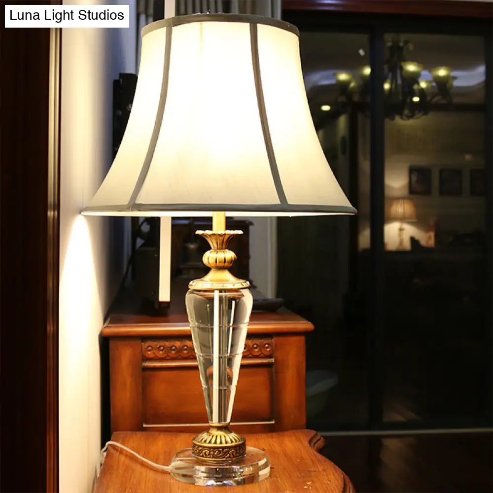 Conical Fabric Task Light: Hand-Cut Crystal Reading Lamp In Blue