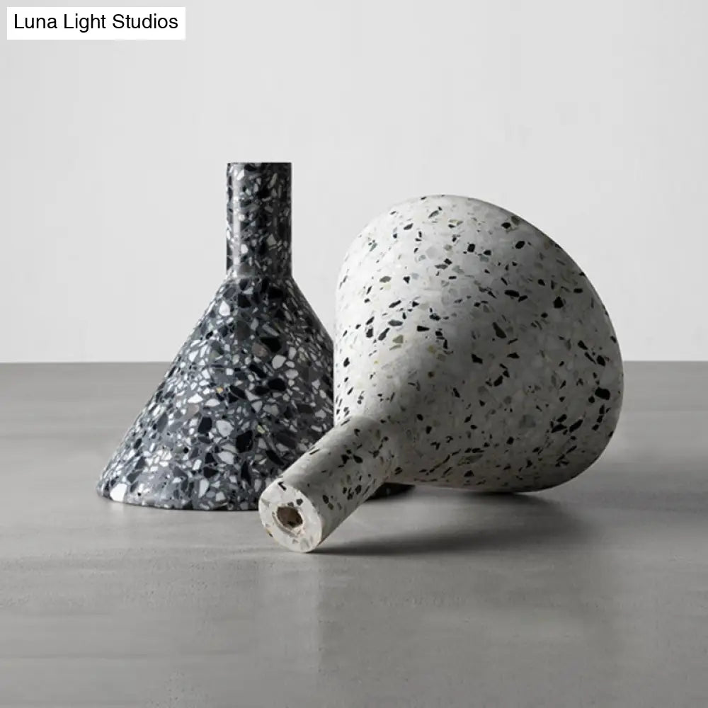 Conical Terrazzo Pendant Light - Nordic Hanging Lamp Kit With Black/White Design Ideal For Table