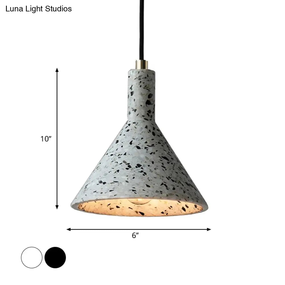 Conical Terrazzo Pendant Light - Nordic Hanging Lamp Kit With Black/White Design Ideal For Table